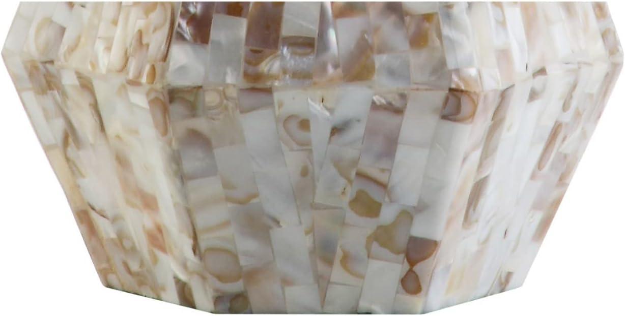 image:imageJONATHAN Y 21 Natural Ivory Seashell Mosaic Table Lamp Set of 2 Coastal Geometric Resin Bedside Lamps for Living Room Bedroom White Linen Drum Shade LED Bulbs Included JYL4004ASET2