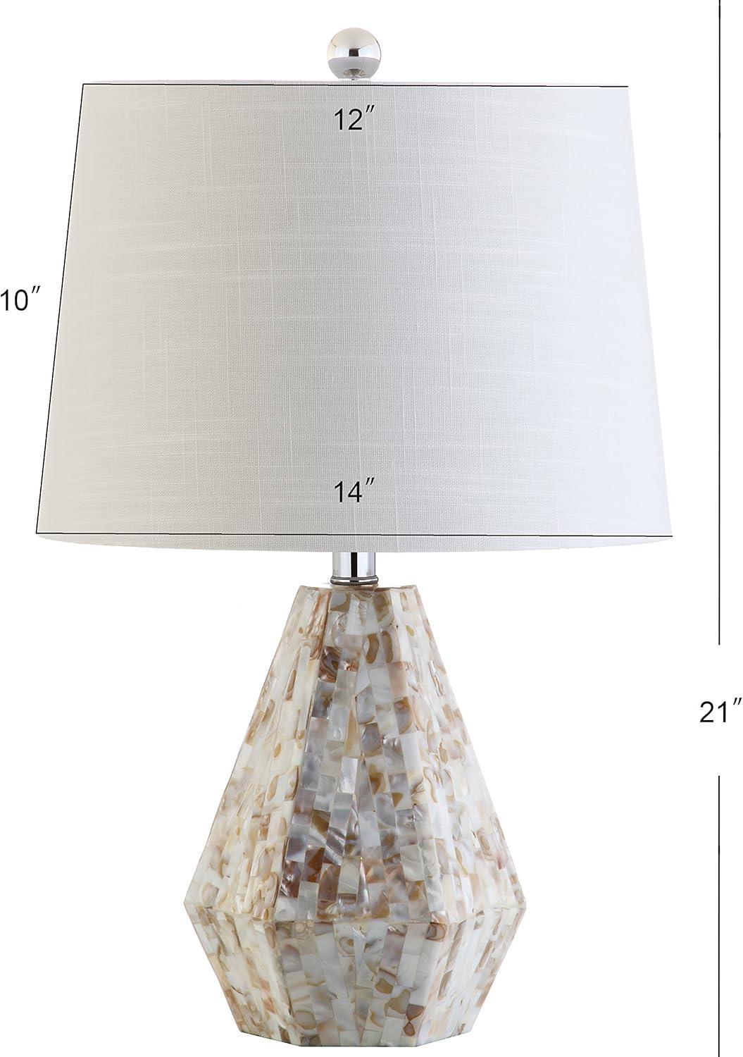 image:imageJONATHAN Y 21 Natural Ivory Seashell Mosaic Table Lamp Set of 2 Coastal Geometric Resin Bedside Lamps for Living Room Bedroom White Linen Drum Shade LED Bulbs Included JYL4004ASET2