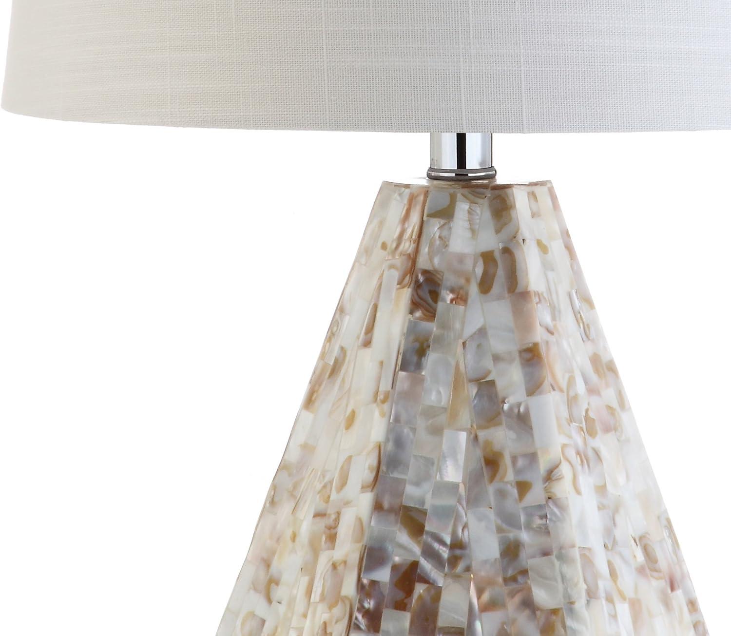 image:imageJONATHAN Y 21 Natural Ivory Seashell Mosaic Table Lamp Set of 2 Coastal Geometric Resin Bedside Lamps for Living Room Bedroom White Linen Drum Shade LED Bulbs Included JYL4004ASET2