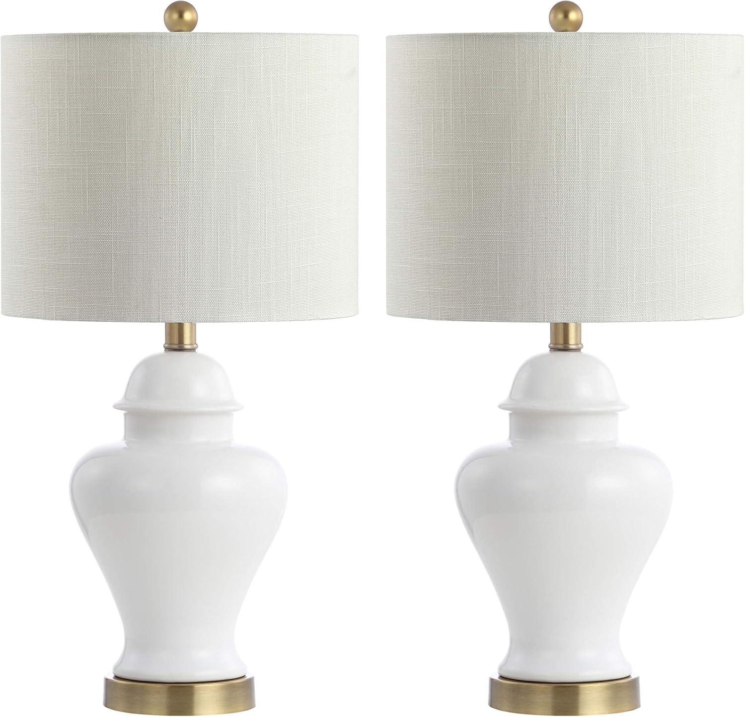 image:imageJONATHAN Y 22 White Ceramic Table Lamp Set of 2 for Bedroom Living Room White Linen Shade Traditional Ginger Jar Nightstand Lamp Classic Cottage LED Lights JYL6602CSET2White