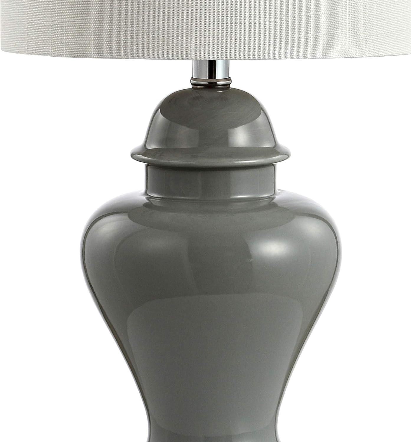image:imageJONATHAN Y 22 White Ceramic Table Lamp Set of 2 for Bedroom Living Room White Linen Shade Traditional Ginger Jar Nightstand Lamp Classic Cottage LED Lights JYL6602CSET2Gray