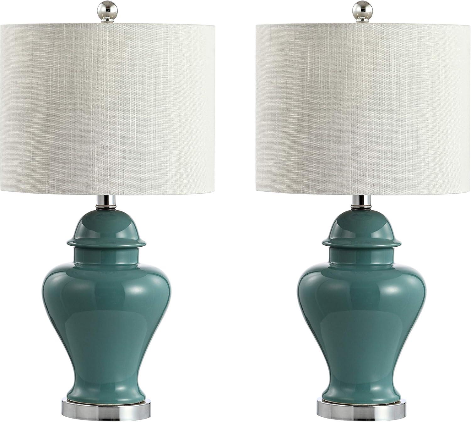 image:imageJONATHAN Y 22 White Ceramic Table Lamp Set of 2 for Bedroom Living Room White Linen Shade Traditional Ginger Jar Nightstand Lamp Classic Cottage LED Lights JYL6602CSET2Green