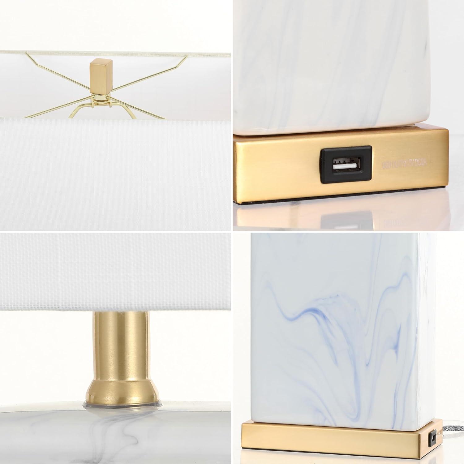 image:imageJONATHAN Y 245 Blue and White Marbled Ceramic LED Table Lamp Set of 2 with USB Port Modern Coastal Iron Nightstand Lamp Brass Gold Accents LED Bulbs Included JYL1140ASET2