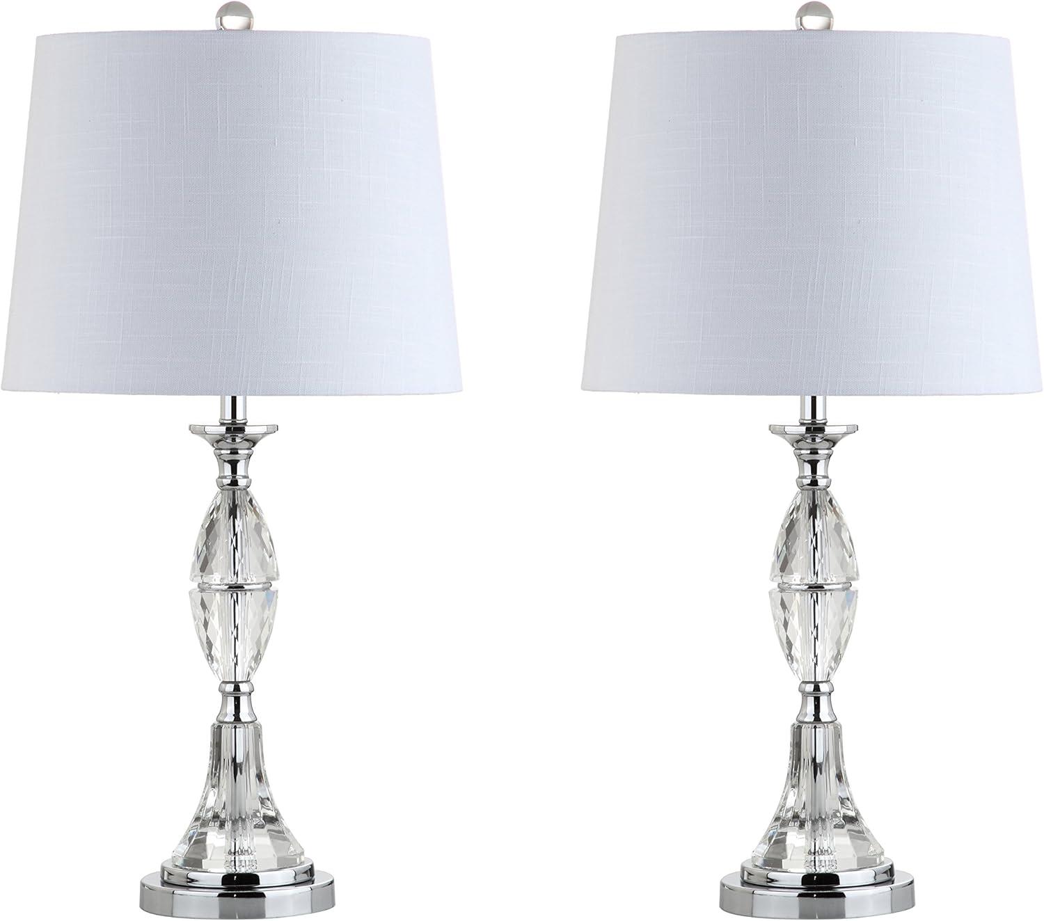 image:imageJONATHAN Y 255 ClearChrome Crystal Table Lamp Set of 2 for Bedroom Traditional French Country Lamps for Living Room White Linen Drum Shade LED Bulbs Included JYL2041ASET2