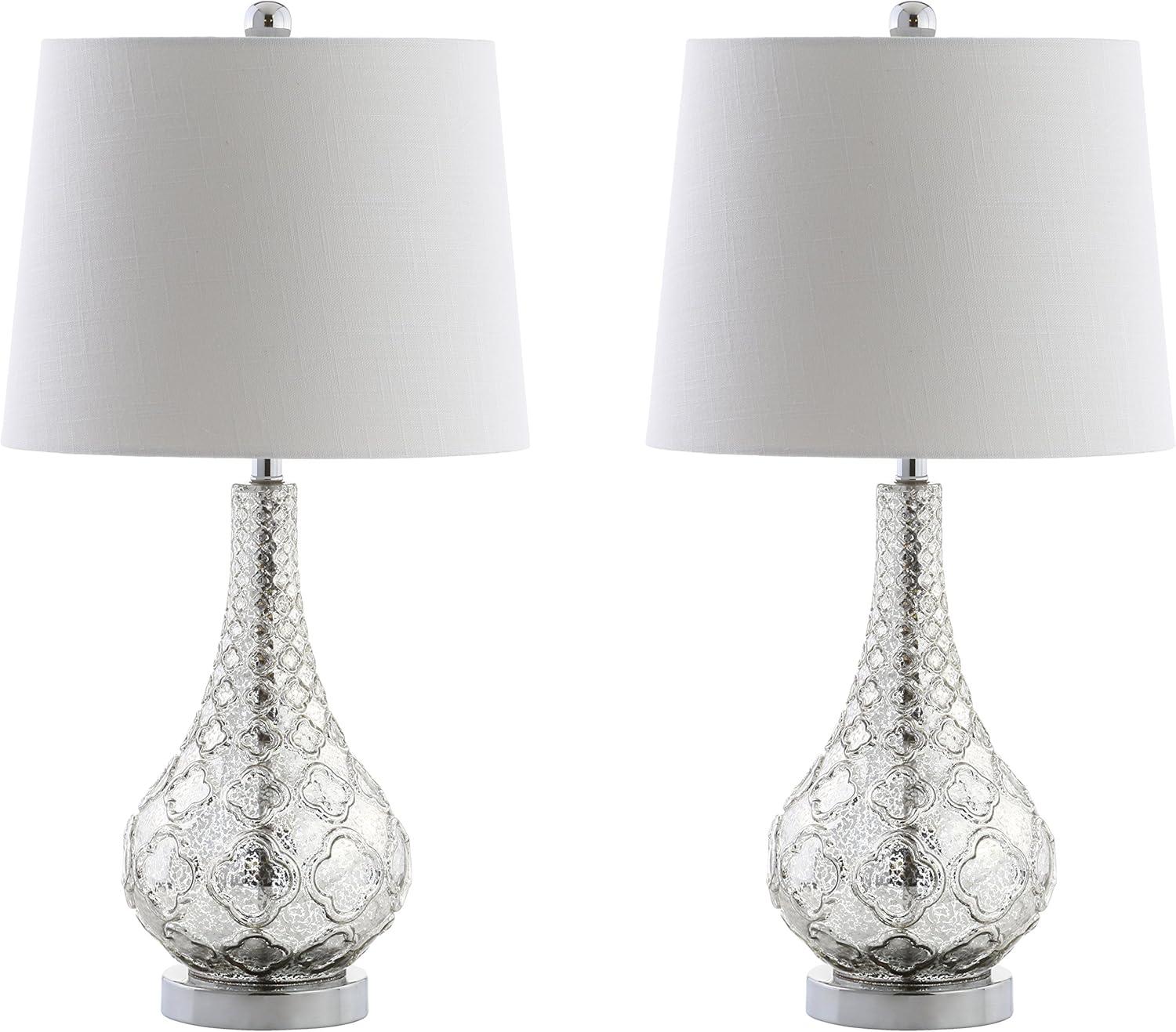 image:imageJONATHAN Y 255 Mercury Silver Glass Table Lamp Set of 2 for Bedroom Contemporary Transitional Trellis Lamps for Living Room White Linen Shade LED Bulbs Included JYL1077ASET2