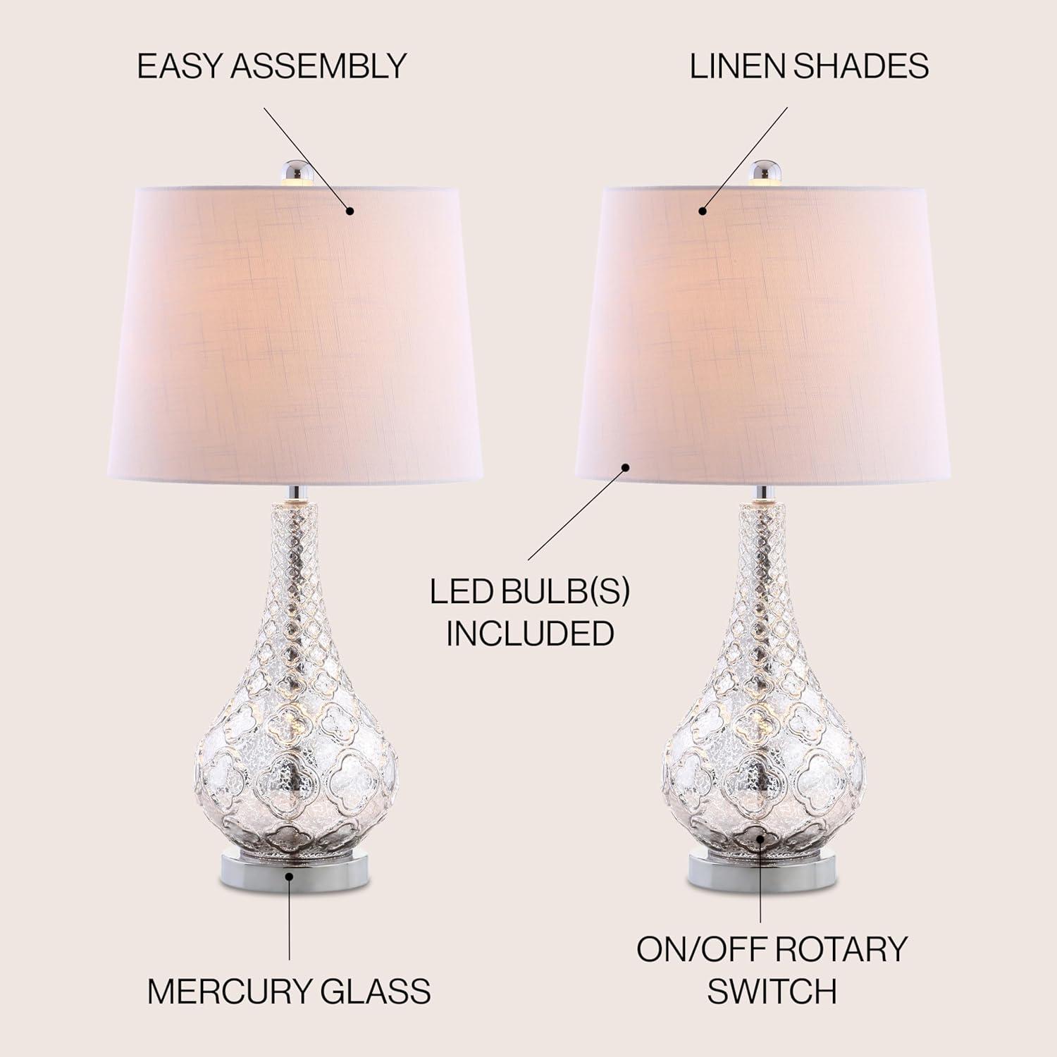 image:imageJONATHAN Y 255 Mercury Silver Glass Table Lamp Set of 2 for Bedroom Contemporary Transitional Trellis Lamps for Living Room White Linen Shade LED Bulbs Included JYL1077ASET2
