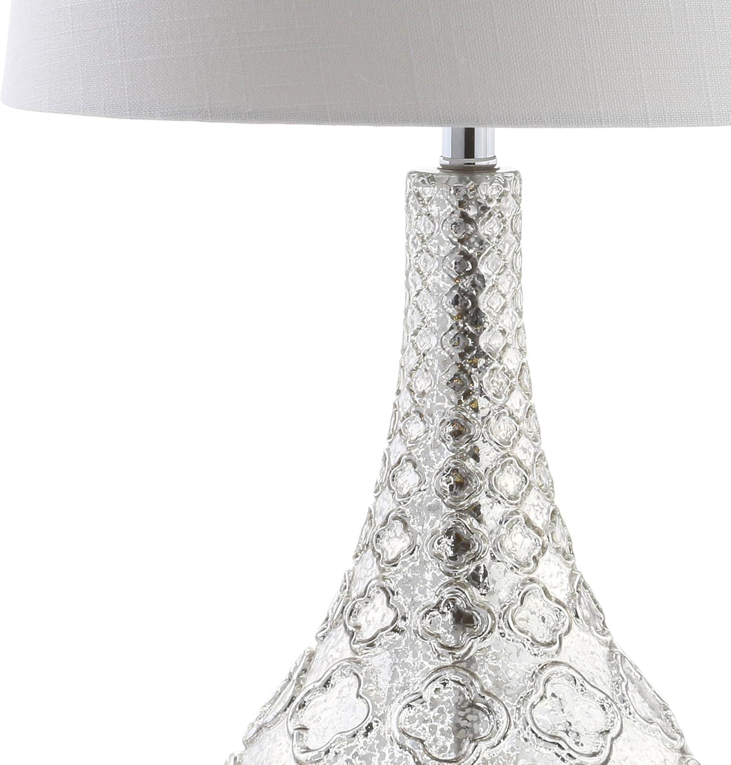 image:imageJONATHAN Y 255 Mercury Silver Glass Table Lamp Set of 2 for Bedroom Contemporary Transitional Trellis Lamps for Living Room White Linen Shade LED Bulbs Included JYL1077ASET2