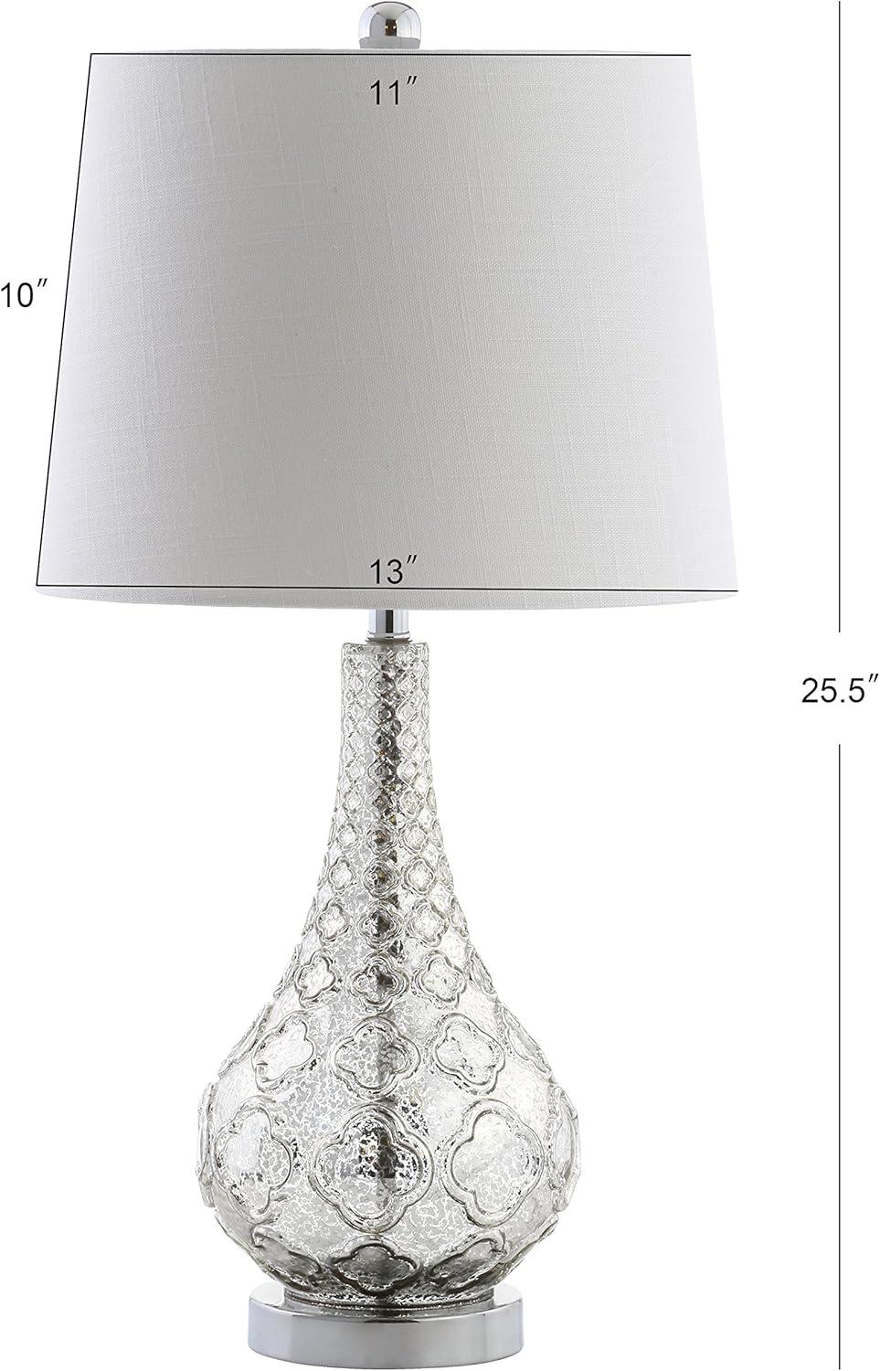 image:imageJONATHAN Y 255 Mercury Silver Glass Table Lamp Set of 2 for Bedroom Contemporary Transitional Trellis Lamps for Living Room White Linen Shade LED Bulbs Included JYL1077ASET2