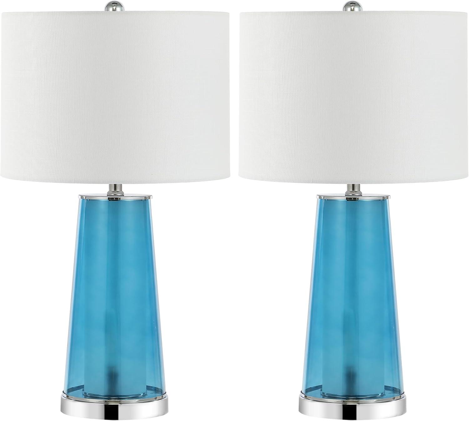 image:imageJONATHAN Y 26 ClearBrass Gold Nightlight Table Lamp Set of 2 for Bedroom Modern Glass Desk Lamps with White Fabric Shade Farmhouse Living Room Decor LED Bulbs Included JYL1137ASET2Clear BlueChrome