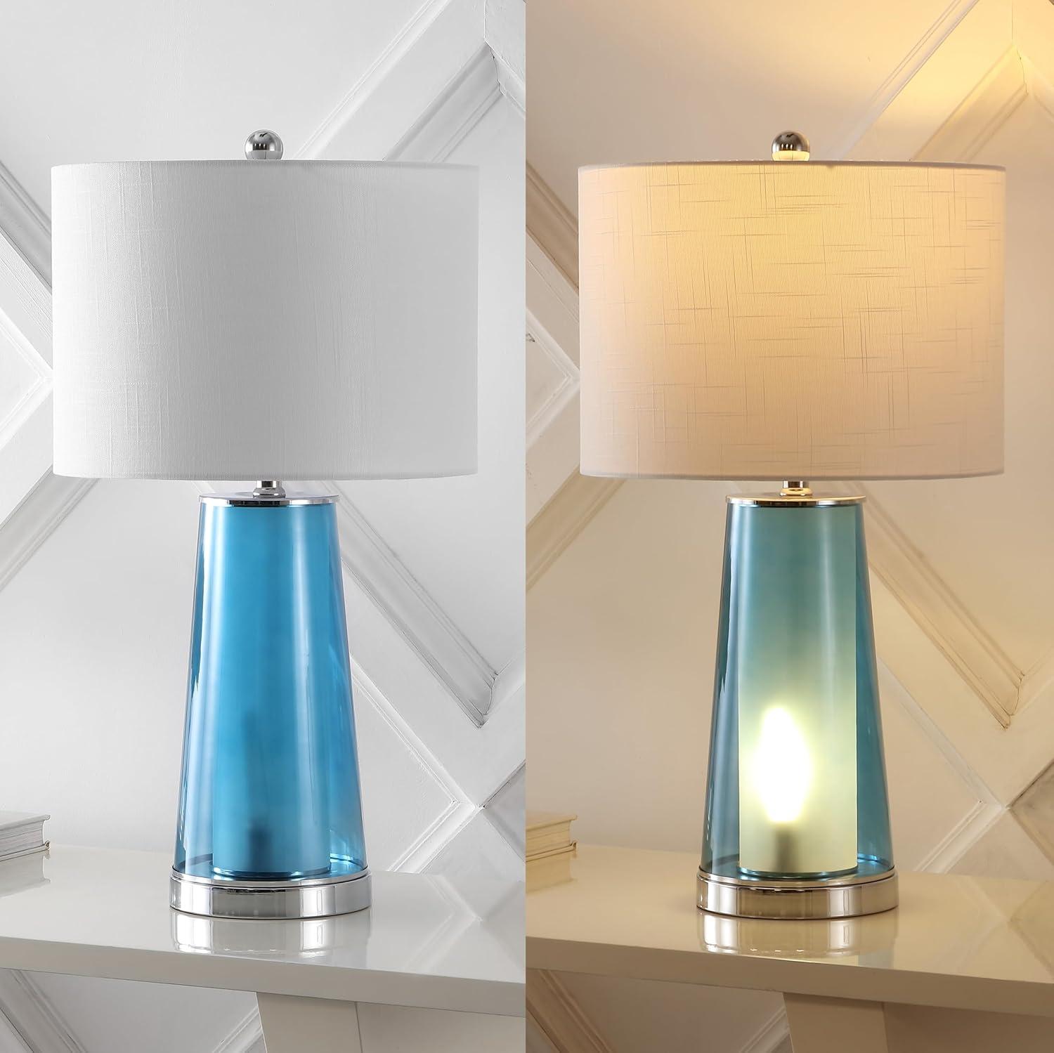 image:imageJONATHAN Y 26 ClearBrass Gold Nightlight Table Lamp Set of 2 for Bedroom Modern Glass Desk Lamps with White Fabric Shade Farmhouse Living Room Decor LED Bulbs Included JYL1137ASET2Clear BlueChrome