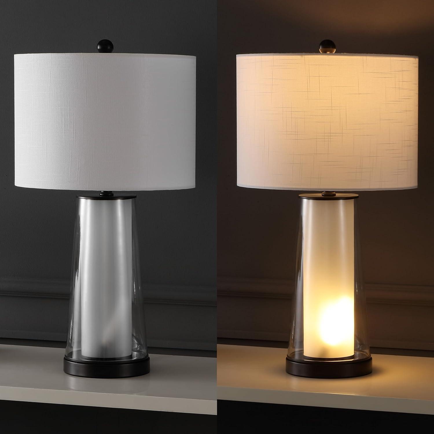 image:imageJONATHAN Y 26 ClearBrass Gold Nightlight Table Lamp Set of 2 for Bedroom Modern Glass Desk Lamps with White Fabric Shade Farmhouse Living Room Decor LED Bulbs Included JYL1137ASET2Oil Rubbed BronzeClear