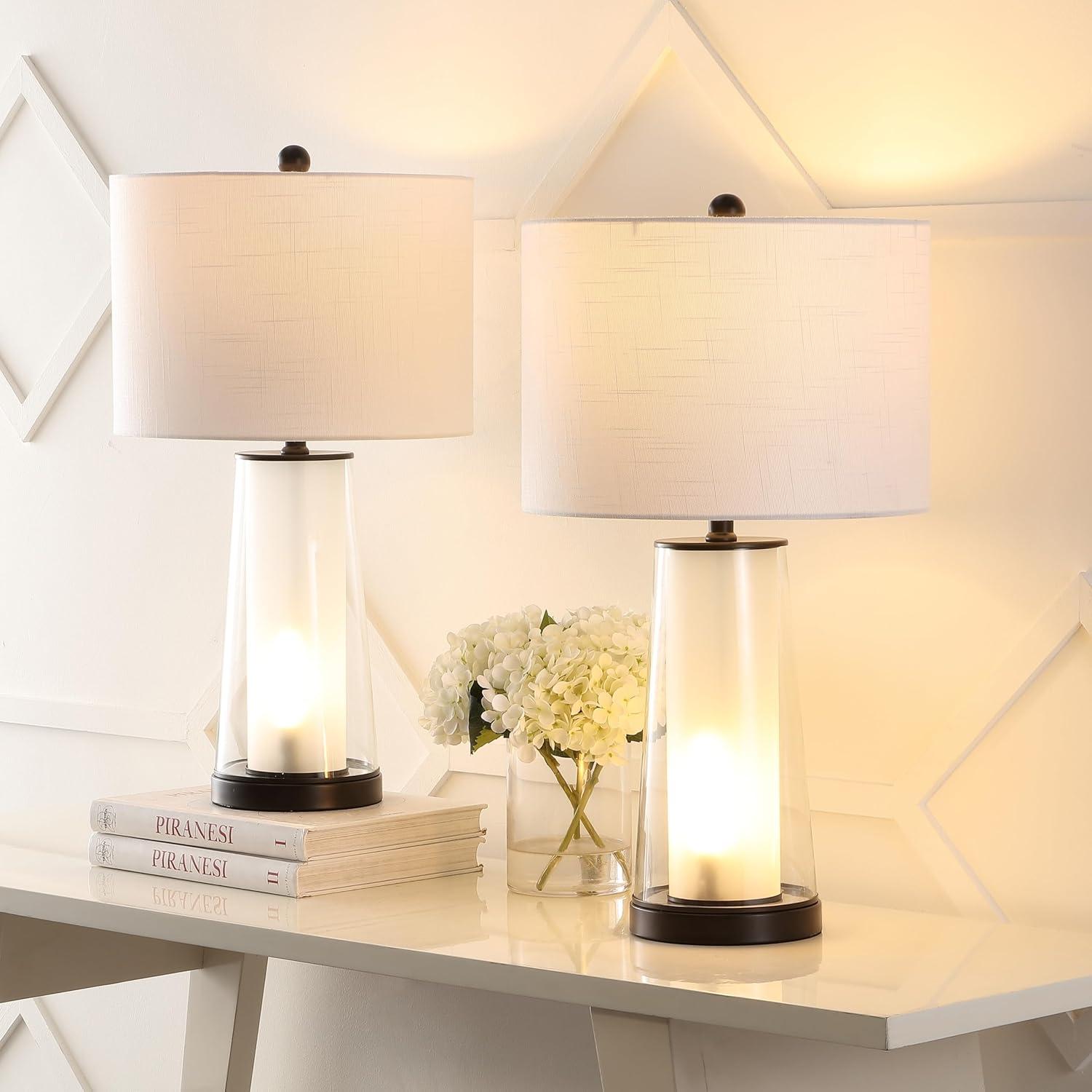 image:imageJONATHAN Y 26 ClearBrass Gold Nightlight Table Lamp Set of 2 for Bedroom Modern Glass Desk Lamps with White Fabric Shade Farmhouse Living Room Decor LED Bulbs Included JYL1137ASET2Oil Rubbed BronzeClear