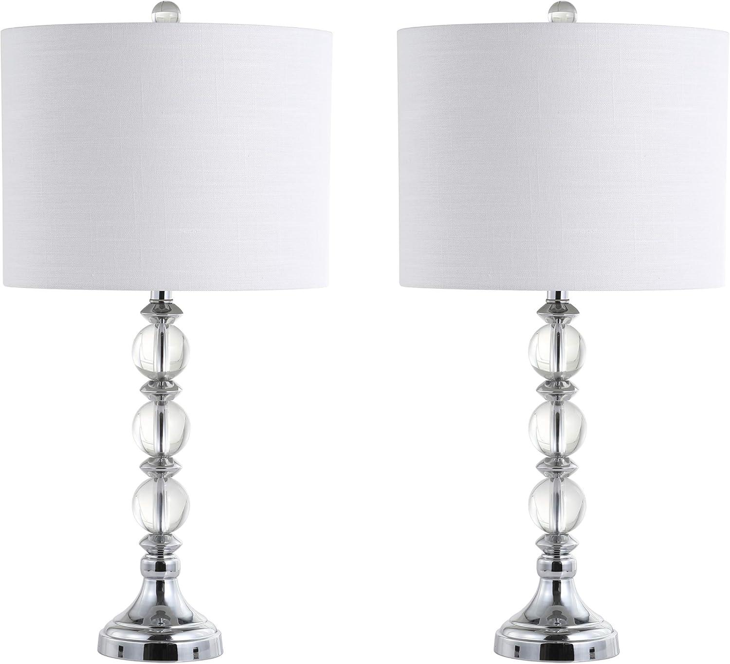 image:imageJONATHAN Y 26 ClearChrome Crystal LED Table Lamp Set of 2 Transitional Faceted Glass and Metal Nightstand Lamps with White Linen Drum Shade LED Bulbs Included JYL5041ASET2