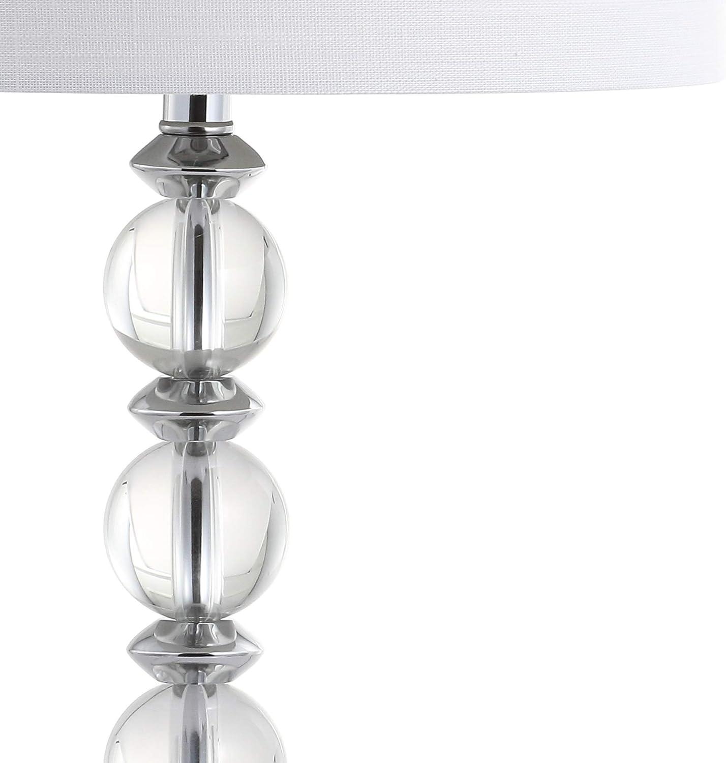 image:imageJONATHAN Y 26 ClearChrome Crystal LED Table Lamp Set of 2 Transitional Faceted Glass and Metal Nightstand Lamps with White Linen Drum Shade LED Bulbs Included JYL5041ASET2