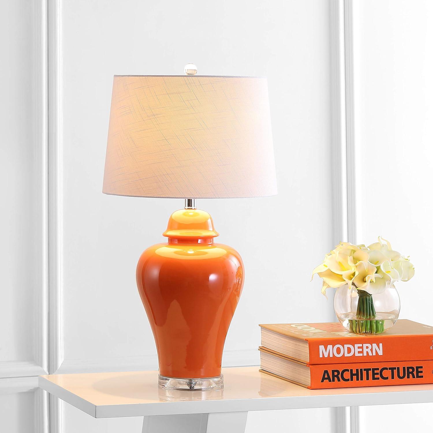 image:imageJONATHAN Y 27 Gray Ceramic Urn Table Lamp Set of 2 for Living Room Bedside Nightstand Lamps for Bedroom Farmhouse Decor with White Linen Shade LED Bulbs Included JYL4020ASET2Orange