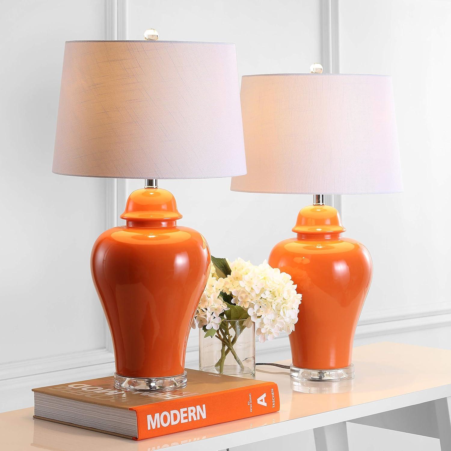 image:imageJONATHAN Y 27 Gray Ceramic Urn Table Lamp Set of 2 for Living Room Bedside Nightstand Lamps for Bedroom Farmhouse Decor with White Linen Shade LED Bulbs Included JYL4020ASET2Orange