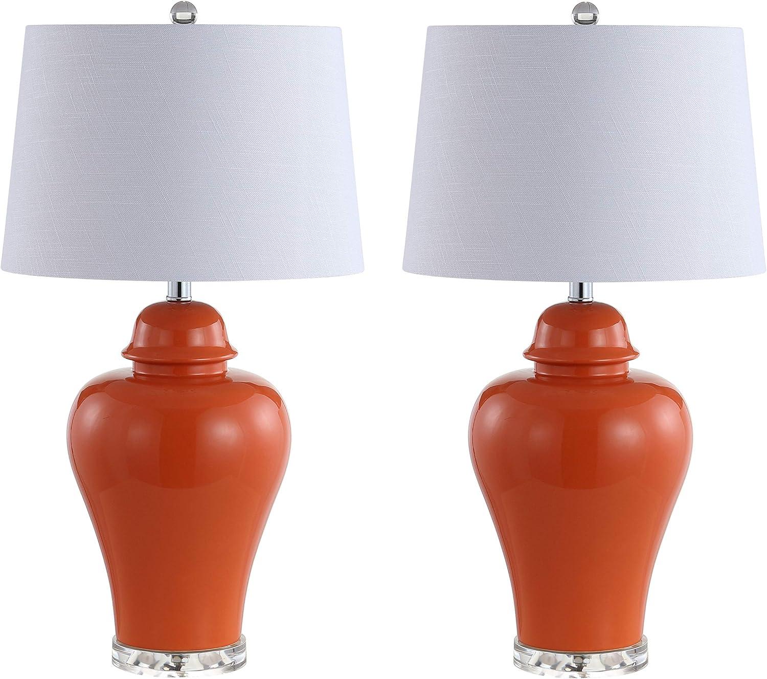 image:imageJONATHAN Y 27 Gray Ceramic Urn Table Lamp Set of 2 for Living Room Bedside Nightstand Lamps for Bedroom Farmhouse Decor with White Linen Shade LED Bulbs Included JYL4020ASET2Orange