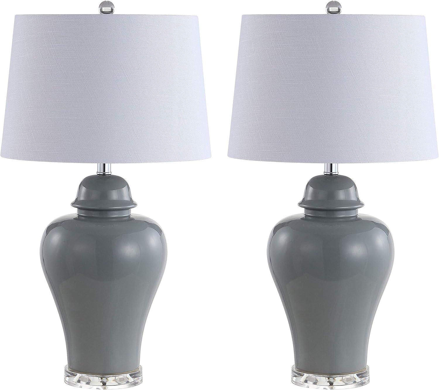 image:imageJONATHAN Y 27 Gray Ceramic Urn Table Lamp Set of 2 for Living Room Bedside Nightstand Lamps for Bedroom Farmhouse Decor with White Linen Shade LED Bulbs Included JYL4020ASET2Gray
