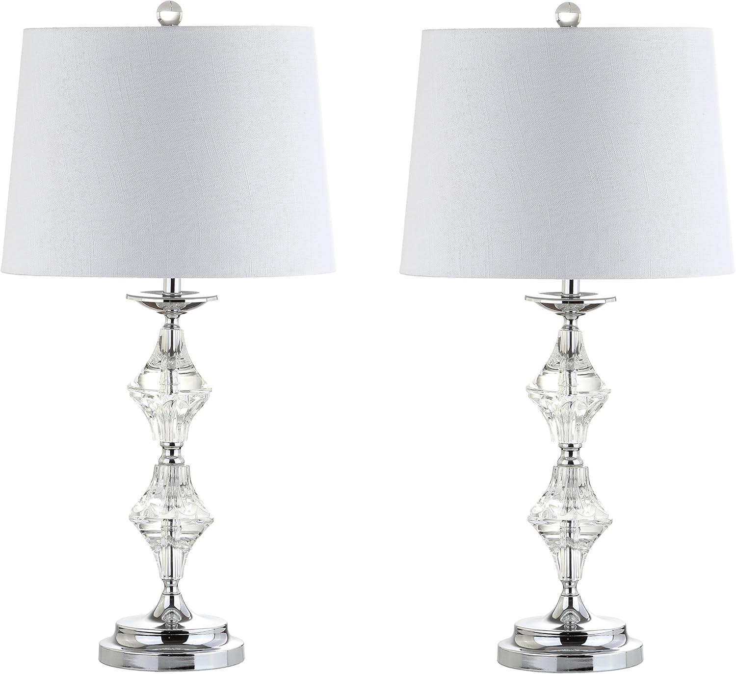 image:imageJONATHAN Y 275 Clear Crystal Table Lamp Set of 2 for Living Room Bedroom Glam Traditional Chrome Nightstand Lamps White Linen Drum Shade LED Bulbs Included JYL2037ASET2