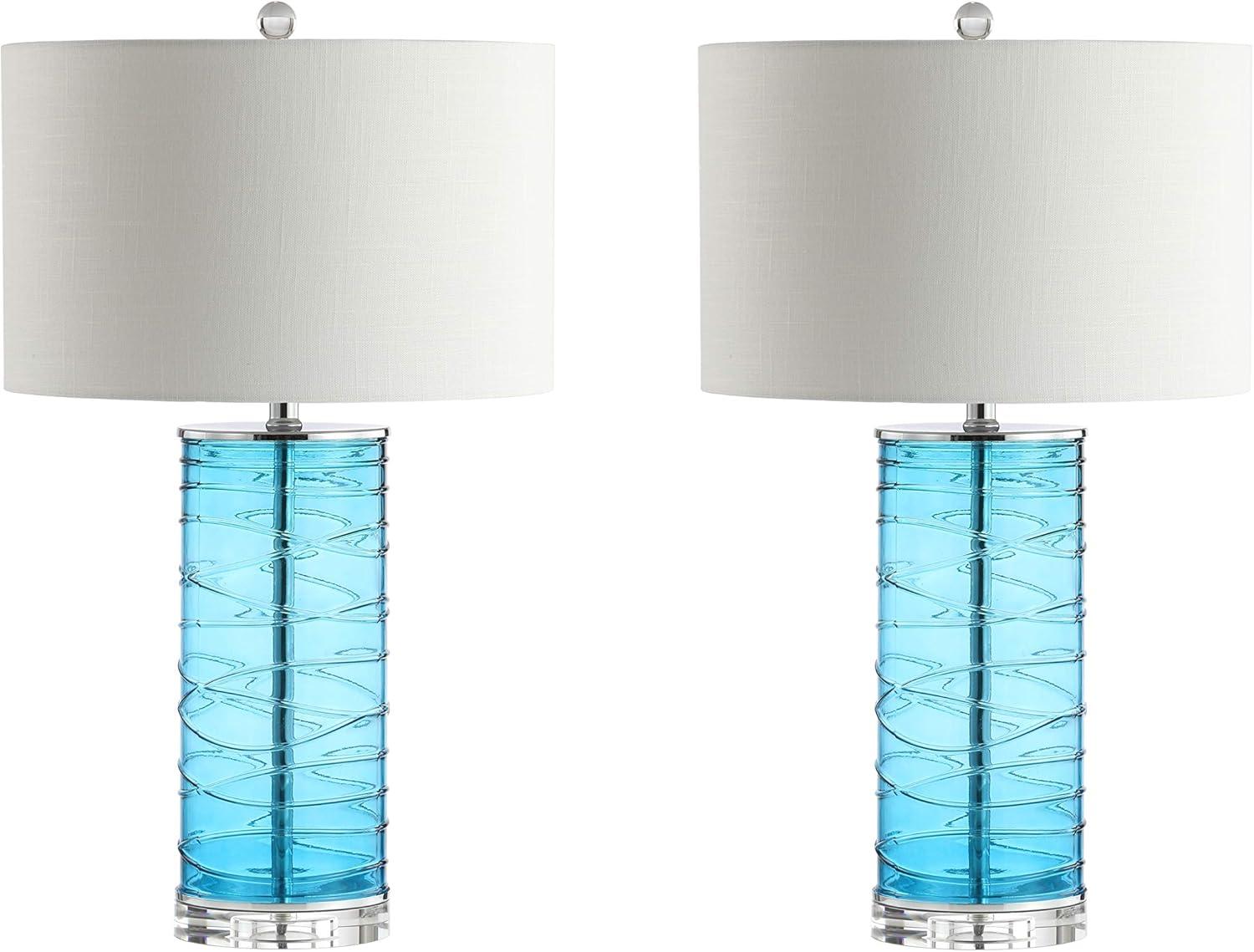 image:imageJONATHAN Y 275 Cobalt Modern Fused Glass Table Lamp Set of 2 for Bedroom Living Room Coastal Nightstand Bedside Lamp with White Linen Shade LED Bulbs Included JYL4017DSET2Turquoise