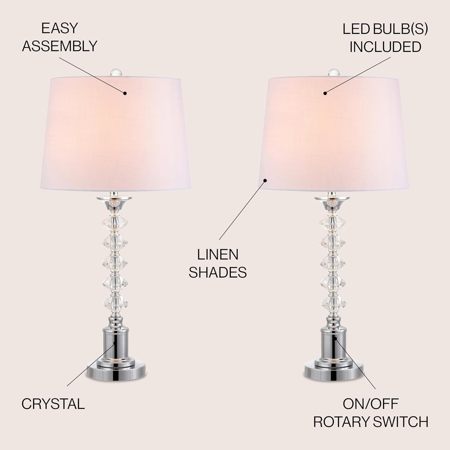 image:imageJONATHAN Y 28 Clear Crystal Table Lamp Set of 2 Modern Glam Chrome Candlestick Lamps for Living Room Bedroom White Linen Drum Shade UL Listed LED Bulbs Included JYL2052ASET2