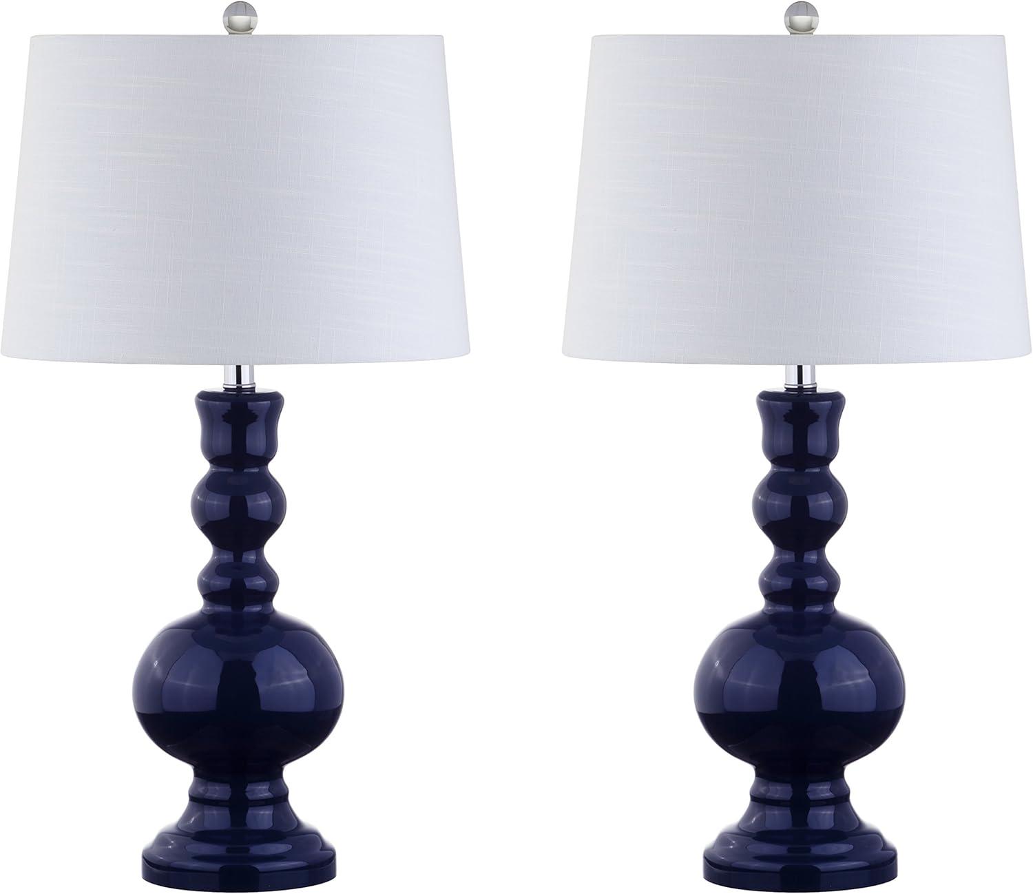 image:imageJONATHAN Y 285 Navy Glass Table Lamp Set of 2 for Living Room Bedroom Decor Modern Bedside Lamps with White Linen Shade LED Bulbs Included JYL1061ESET2Navy