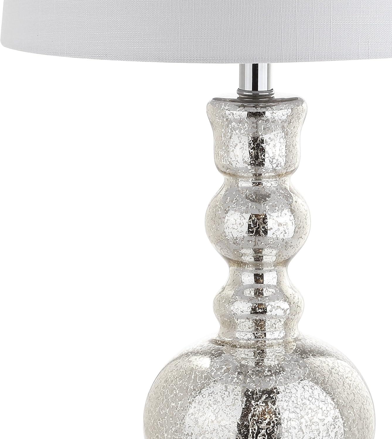 image:imageJONATHAN Y 285 Navy Glass Table Lamp Set of 2 for Living Room Bedroom Decor Modern Bedside Lamps with White Linen Shade LED Bulbs Included JYL1061ESET2Mercury Silver