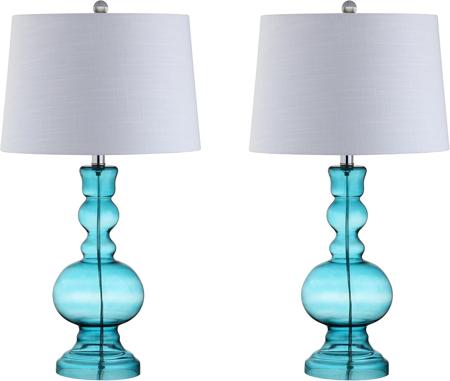 image:imageJONATHAN Y 285 Navy Glass Table Lamp Set of 2 for Living Room Bedroom Decor Modern Bedside Lamps with White Linen Shade LED Bulbs Included JYL1061ESET2Aqua