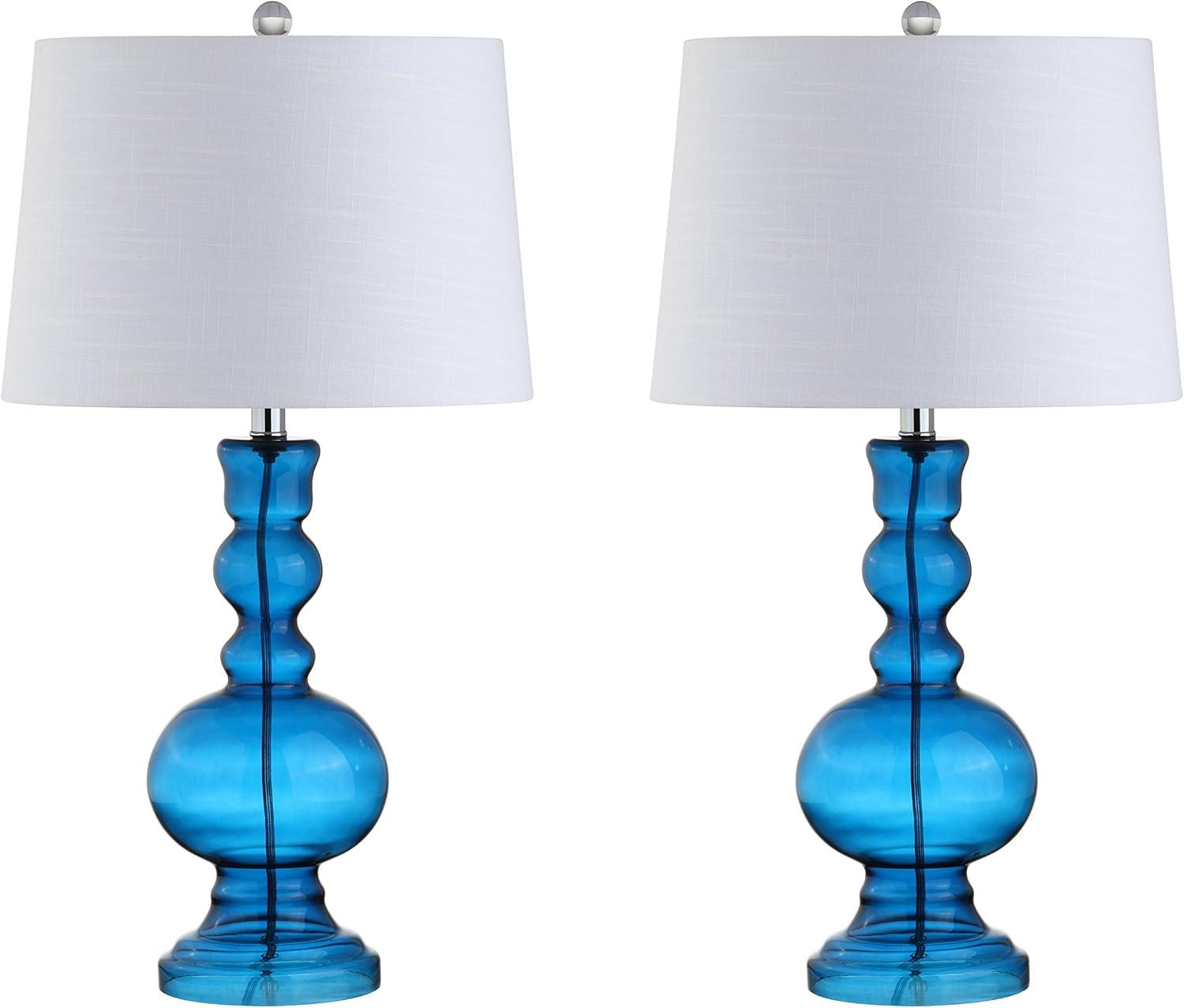 image:imageJONATHAN Y 285 Navy Glass Table Lamp Set of 2 for Living Room Bedroom Decor Modern Bedside Lamps with White Linen Shade LED Bulbs Included JYL1061ESET2Night Blue