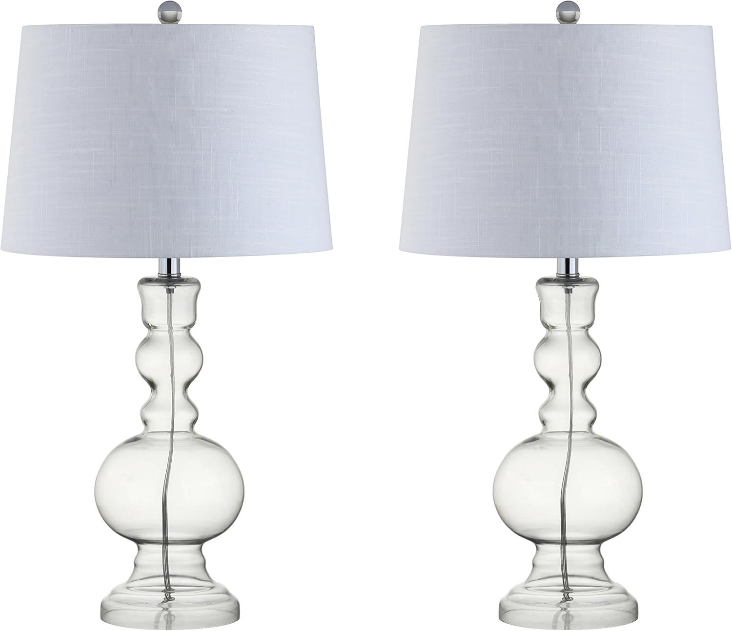 image:imageJONATHAN Y 285 Navy Glass Table Lamp Set of 2 for Living Room Bedroom Decor Modern Bedside Lamps with White Linen Shade LED Bulbs Included JYL1061ESET2Clear