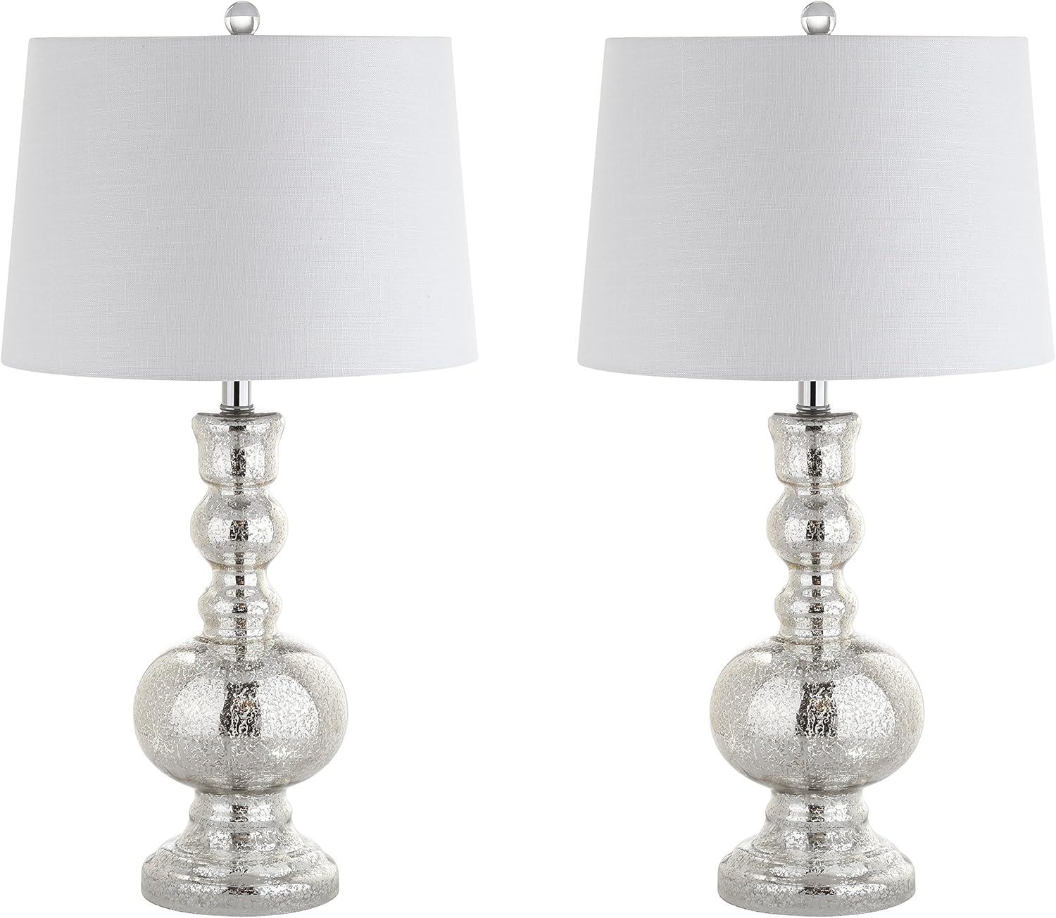 image:imageJONATHAN Y 285 Navy Glass Table Lamp Set of 2 for Living Room Bedroom Decor Modern Bedside Lamps with White Linen Shade LED Bulbs Included JYL1061ESET2Mercury Silver
