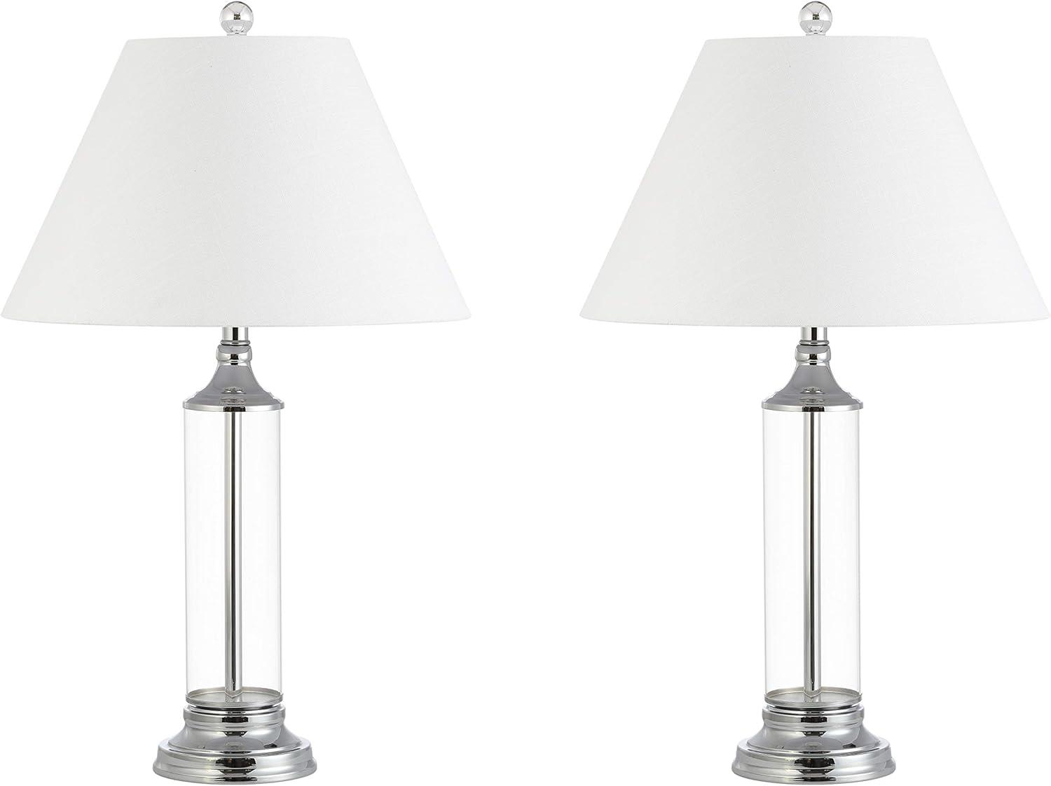 image:imageJONATHAN Y 29 Smoked Gray Glass LED Table Lamp Set of 2 Modern Bedside Nightstand Lamps for Living Room Bedroom Office White Linen Shade Transitional Decor JYL4014BSET2Clear