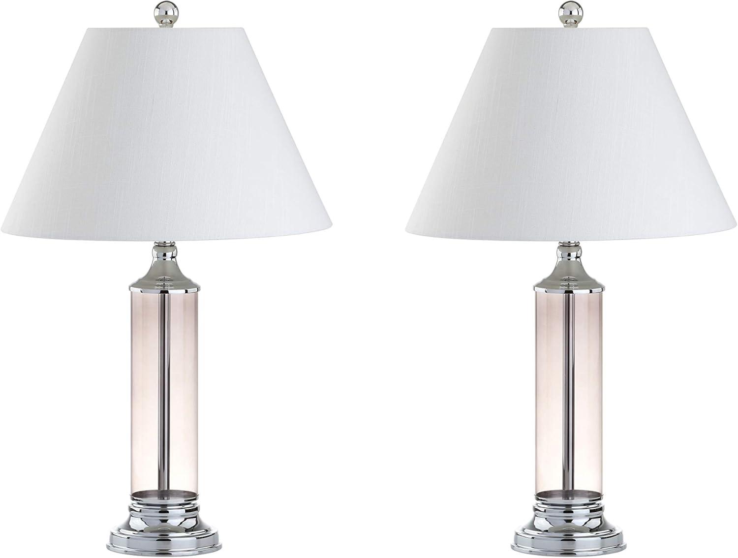 image:imageJONATHAN Y 29 Smoked Gray Glass LED Table Lamp Set of 2 Modern Bedside Nightstand Lamps for Living Room Bedroom Office White Linen Shade Transitional Decor JYL4014BSET2Smoked Gray