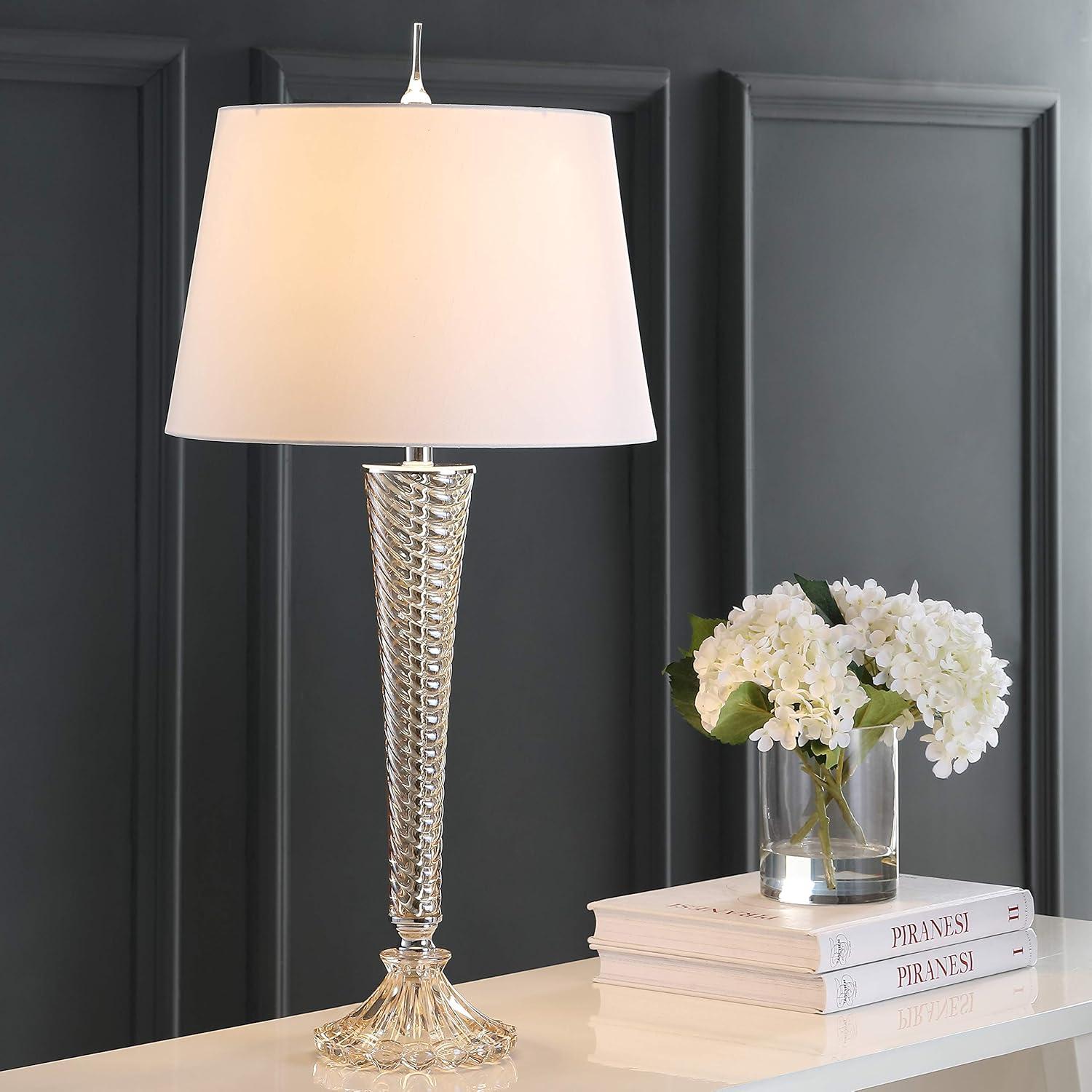 image:imageJONATHAN Y 32 Champagne Glass Table Lamp Set of 2 Traditional French Country Bedside Lamps for Living Room Bedroom White Faux Silk Shade LED Bulbs Included JYL2068ASET2