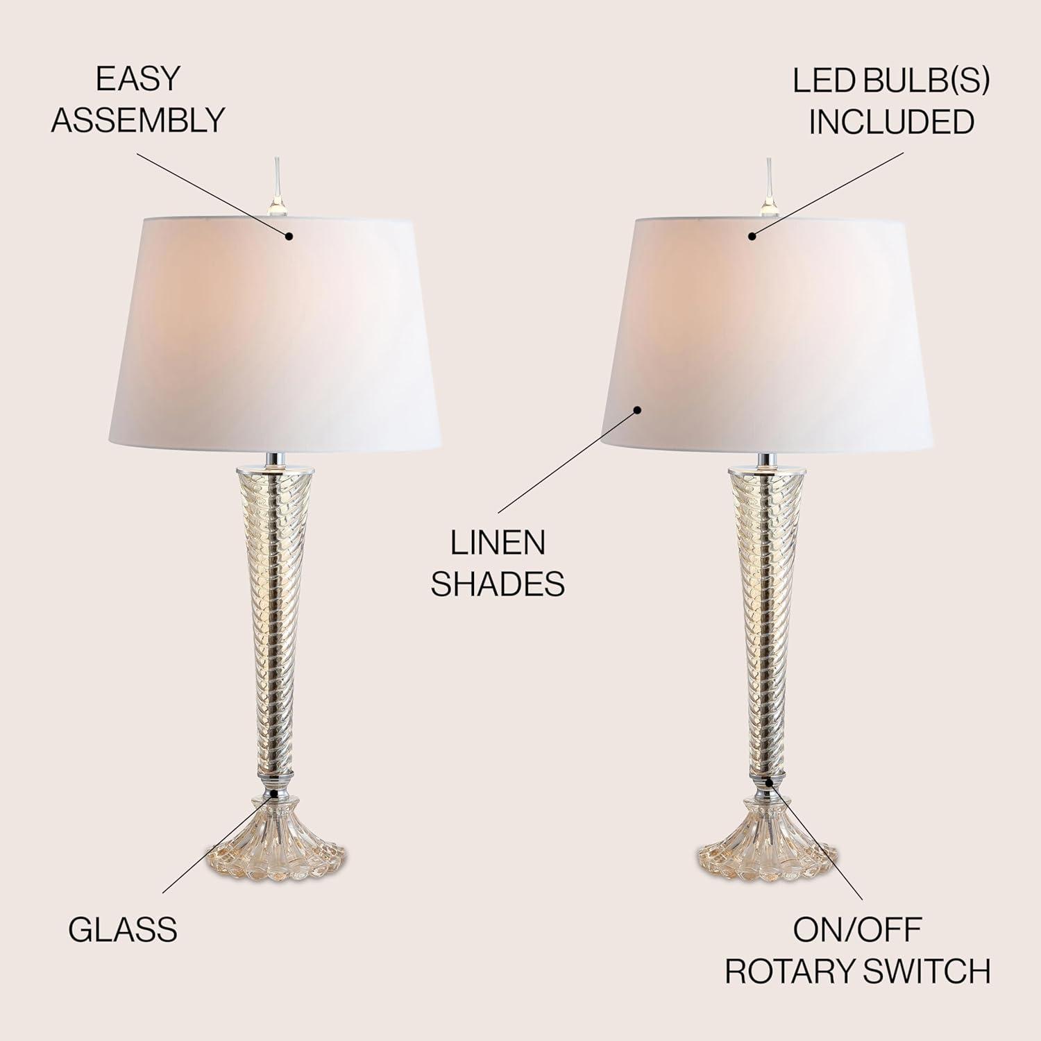 image:imageJONATHAN Y 32 Champagne Glass Table Lamp Set of 2 Traditional French Country Bedside Lamps for Living Room Bedroom White Faux Silk Shade LED Bulbs Included JYL2068ASET2