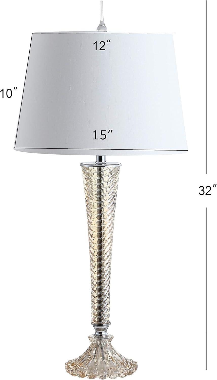 image:imageJONATHAN Y 32 Champagne Glass Table Lamp Set of 2 Traditional French Country Bedside Lamps for Living Room Bedroom White Faux Silk Shade LED Bulbs Included JYL2068ASET2