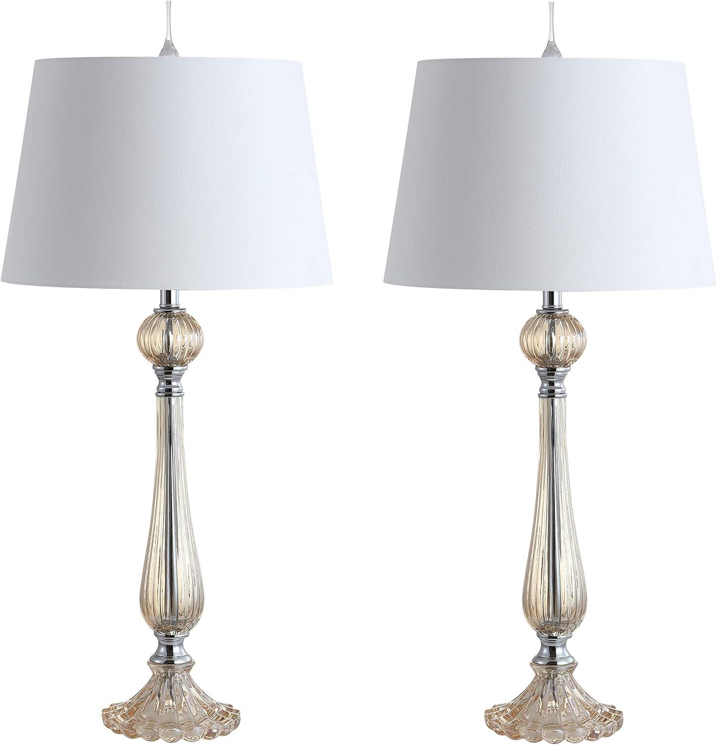 image:imageJONATHAN Y 325 Champagne Glass Table Lamp Set of 2 for Living Room Bedroom Traditional French Country Bedside Lamps with White Faux Silk Shade LED Bulbs Included JYL2067ASET2