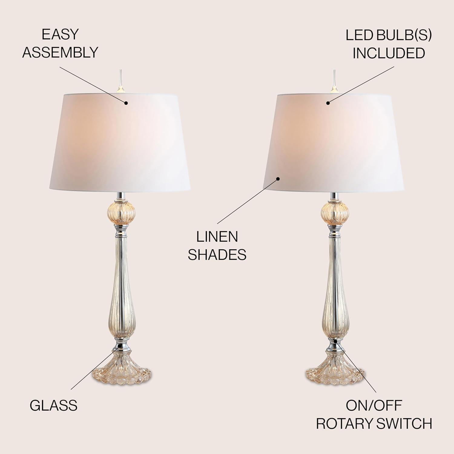 image:imageJONATHAN Y 325 Champagne Glass Table Lamp Set of 2 for Living Room Bedroom Traditional French Country Bedside Lamps with White Faux Silk Shade LED Bulbs Included JYL2067ASET2