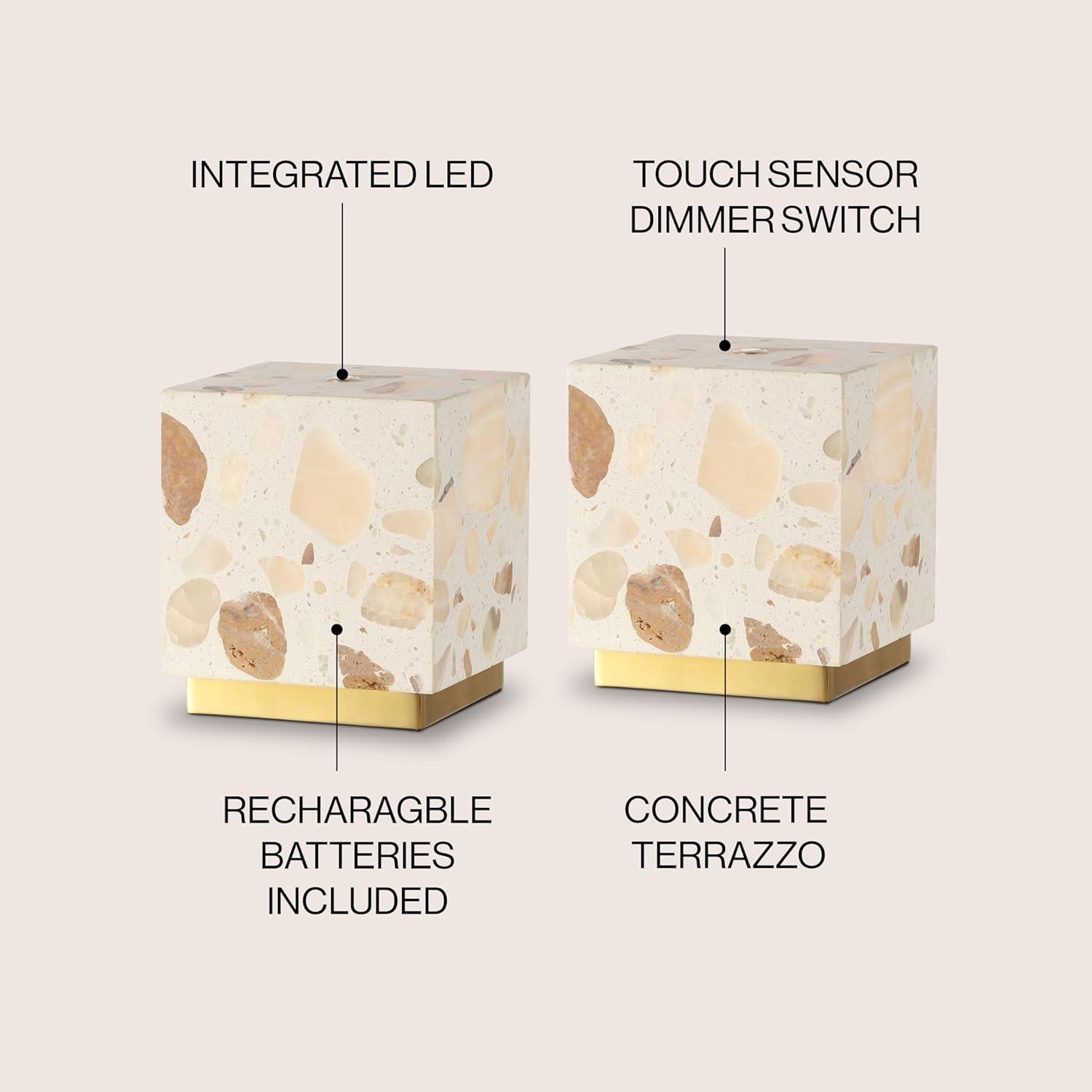 image:imageJONATHAN Y 463 IvoryBrass Gold Modern Glam Terrazzo Rechargeable Cordless Dimmable Integrated LED Mini Table Lamp Set of 2 Touch Sensor Cube Accent Lights for Bedroom JYL1200ASET2