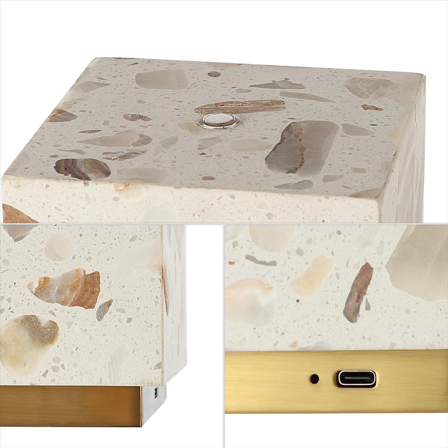 image:imageJONATHAN Y 463 IvoryBrass Gold Modern Glam Terrazzo Rechargeable Cordless Dimmable Integrated LED Mini Table Lamp Set of 2 Touch Sensor Cube Accent Lights for Bedroom JYL1200ASET2