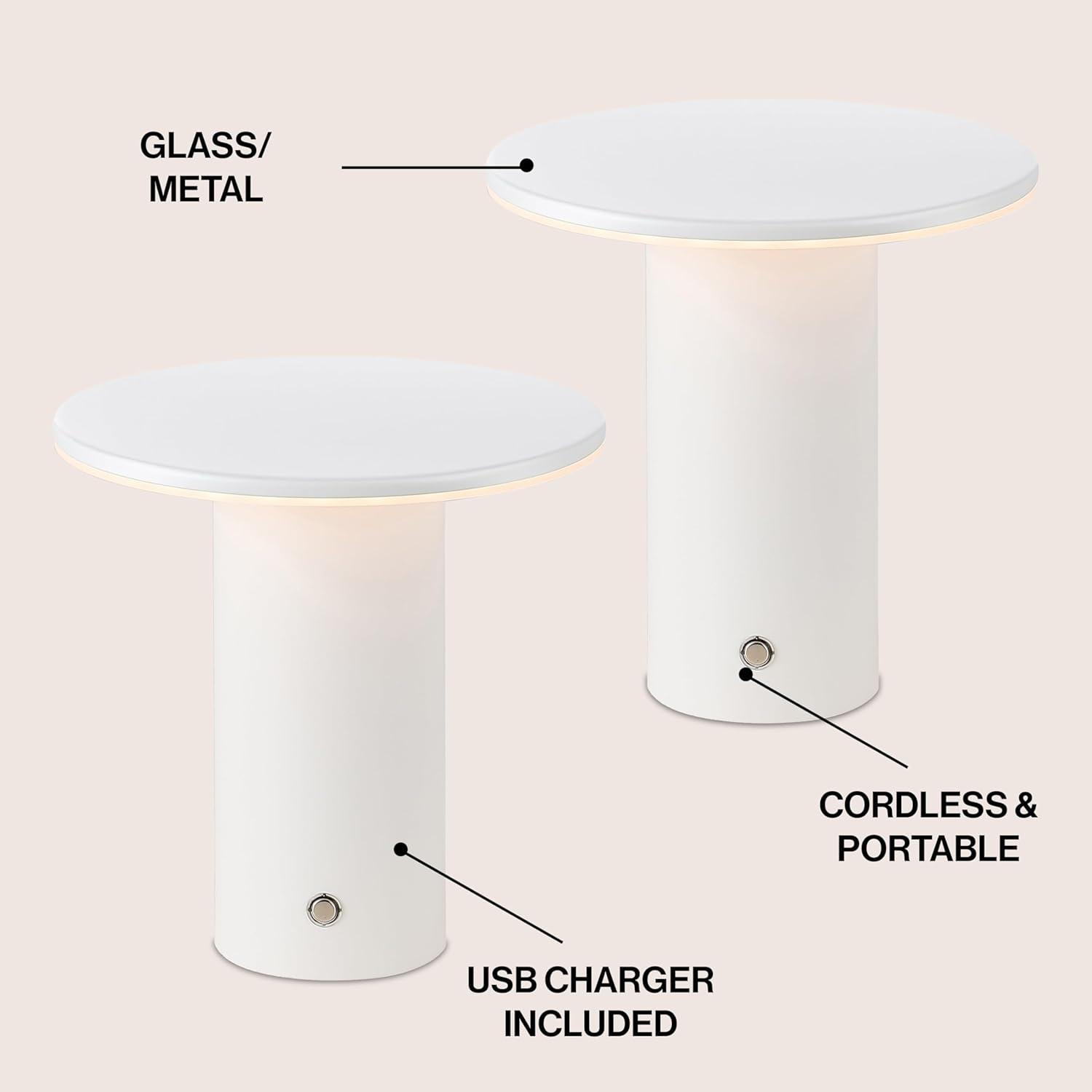image:imageJONATHAN Y 75 Black Modern Rechargeable Cordless LED Table Lamp Set of 2 Dimmable Touch Sensor Nightstand Mini Lamp for Dining Living Room Frosted Diffuser JYL7158BSET2White