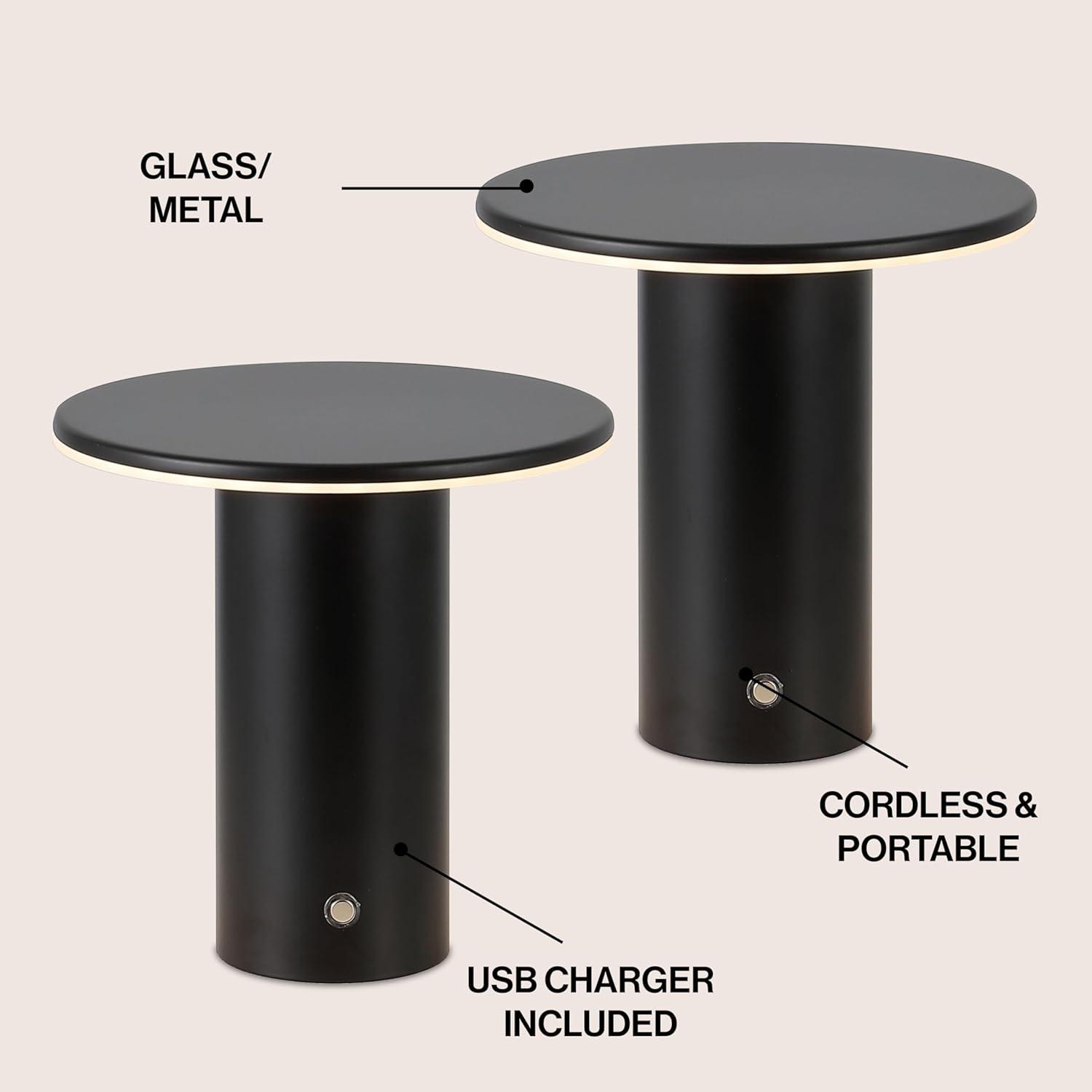 image:imageJONATHAN Y 75 Black Modern Rechargeable Cordless LED Table Lamp Set of 2 Dimmable Touch Sensor Nightstand Mini Lamp for Dining Living Room Frosted Diffuser JYL7158BSET2Black
