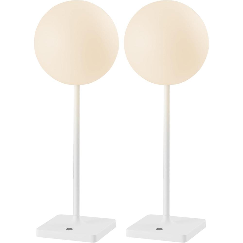 image:imageJONATHAN Y 175 White Modern Rechargeable IndoorOutdoor Table Lamp Set of 2 Cordless Minimalist Dimmable LED Lamps for Patio Plastic Globe Shade JYL7167ASET2White