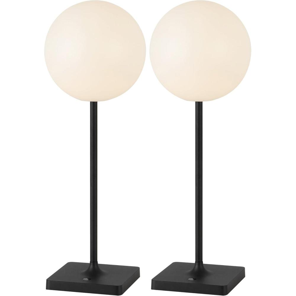 image:imageJONATHAN Y 175 White Modern Rechargeable IndoorOutdoor Table Lamp Set of 2 Cordless Minimalist Dimmable LED Lamps for Patio Plastic Globe Shade JYL7167ASET2Black