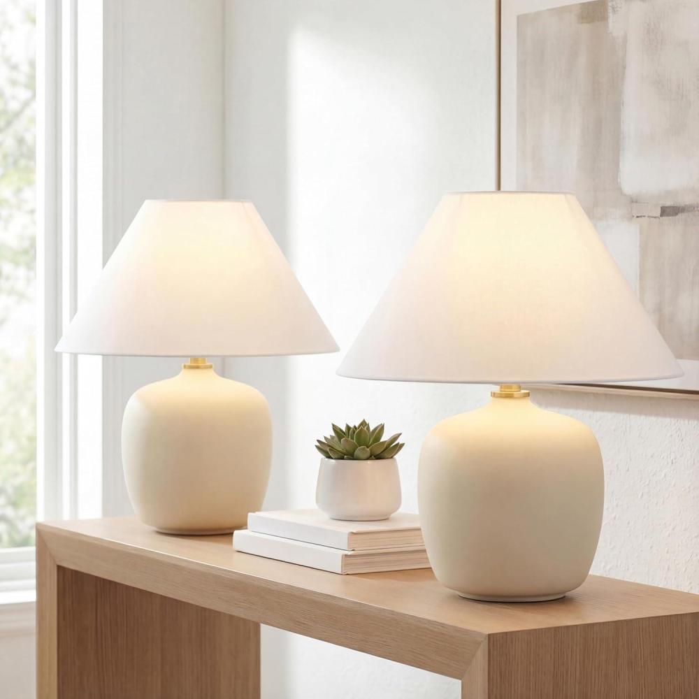image:imageJONATHAN Y 1825 Matte Black Minimalist Table Lamps Set of 2 for Bedroom White Linen Shade Modern Scandinavian Bedside Lamps for Living Room Nightstand LED Bulbs Included JYL5600ASET2Matte Cream