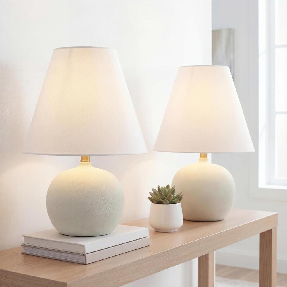 image:imageJONATHAN Y 1825 Matte Cream Modern Gourd LED Table Lamp Set of 2 for Bedroom Scandinavian Resin Nightstand Lamps for Living Room White Linen Shade JYL5602BSET2Matte Cream