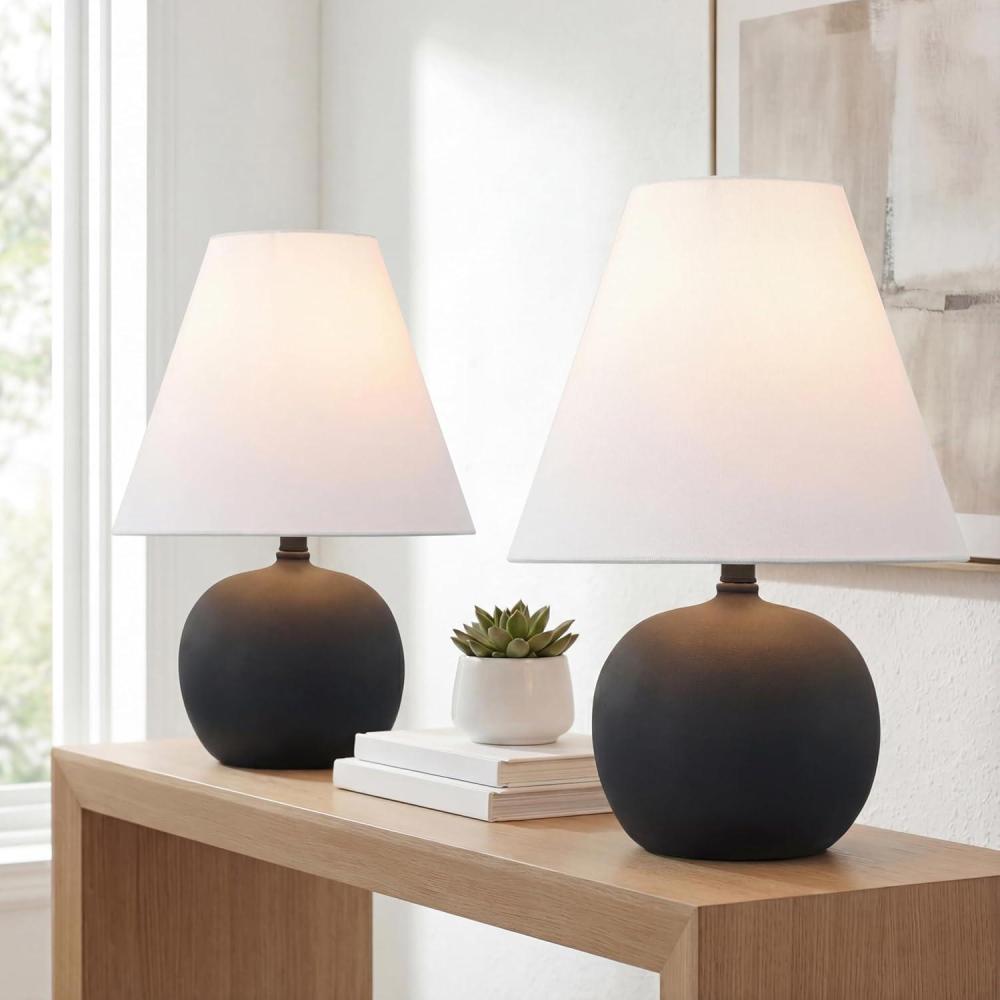 image:imageJONATHAN Y 1825 Matte Cream Modern Gourd LED Table Lamp Set of 2 for Bedroom Scandinavian Resin Nightstand Lamps for Living Room White Linen Shade JYL5602BSET2Matte Black