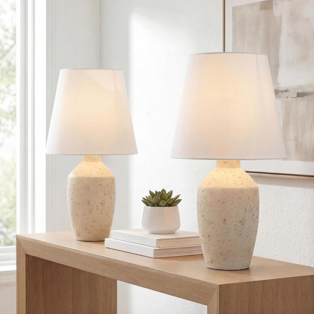 image:imageJONATHAN Y 195 Matte Cream Modern Table Lamp Set of 2 Minimalist Ginger Jar Lamps for Bedroom Living Room Office White Linen Shade LED Bulbs Included JYL5605BSET2Matte Cream