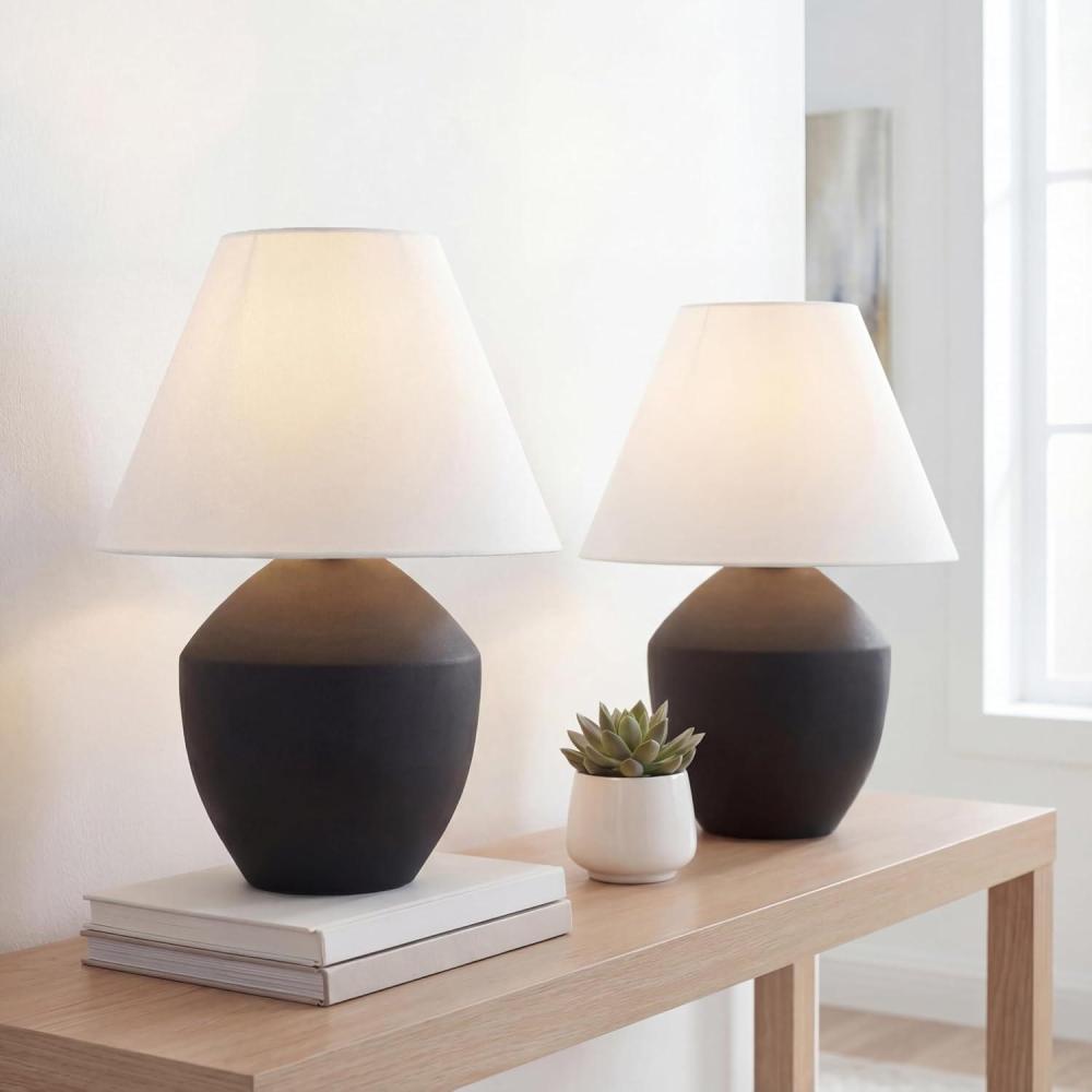 image:imageJONATHAN Y 205 Matte Cream Minimalist Table Lamp Set of 2 for Living Room Modern Scandinavian Bedside Lamps for Bedroom White Linen Shade LED Bulbs Included JYL5604BSET2Matte Black