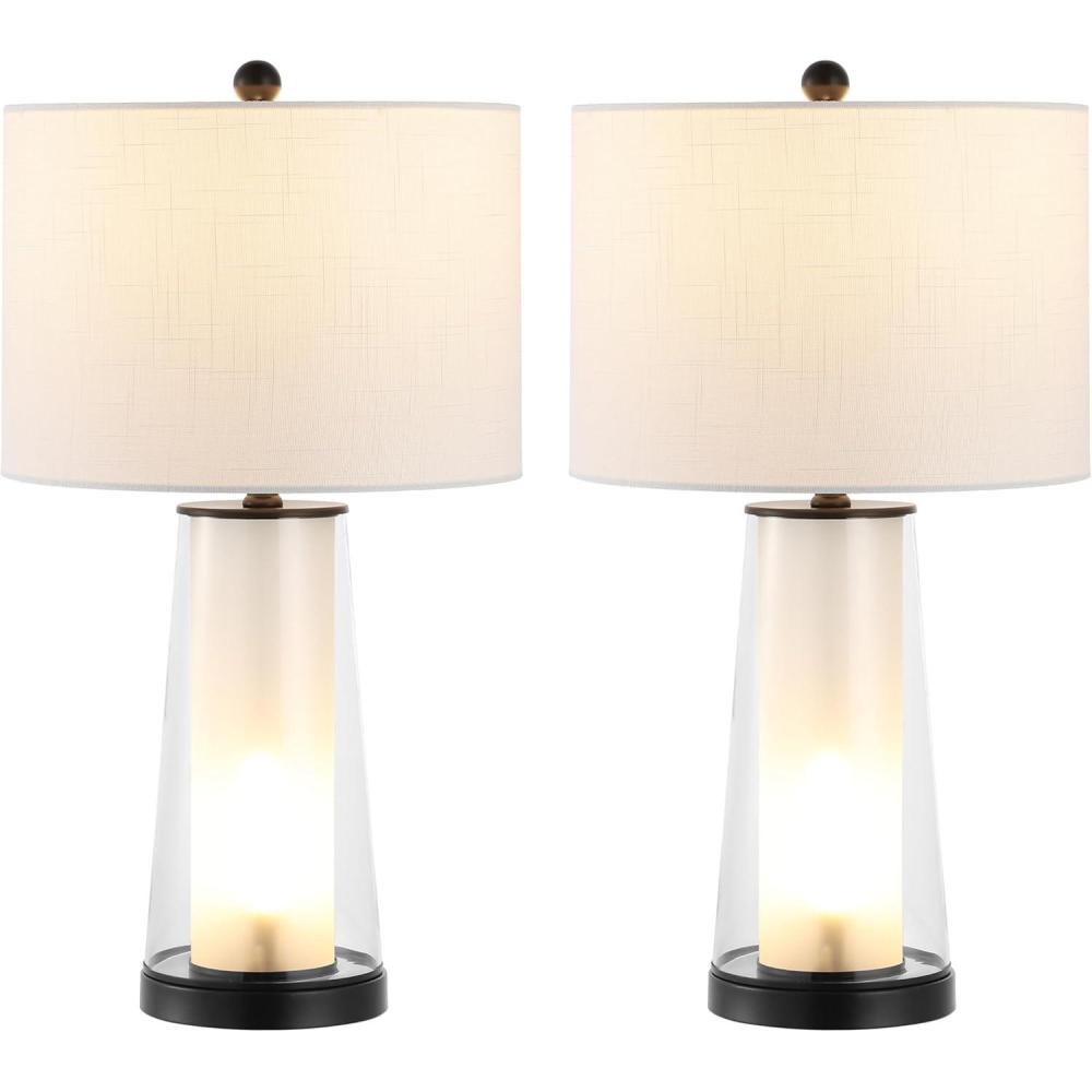 image:imageJONATHAN Y 26 ClearBrass Gold Nightlight Table Lamp Set of 2 for Bedroom Modern Glass Desk Lamps with White Fabric Shade Farmhouse Living Room Decor LED Bulbs Included JYL1137ASET2Oil Rubbed BronzeClear